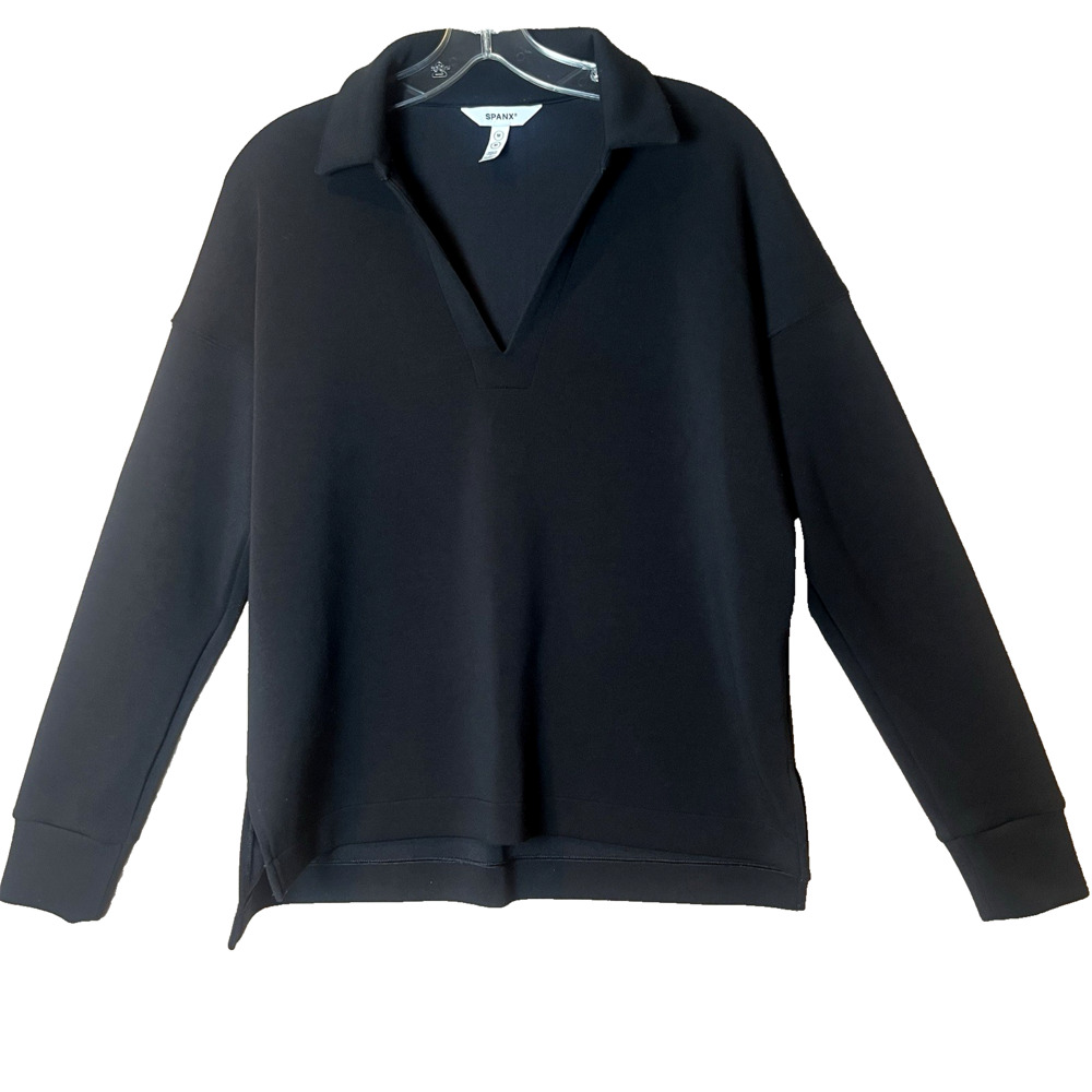 SPANX AirEssentials Black Long Sleeve Pullover Top Lightweight Luxe Comfort Med